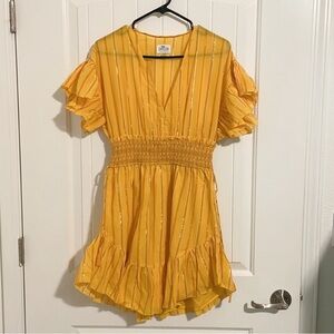Saylor Cotton blend Yellow Striped Mini Tassel Dress Size Small